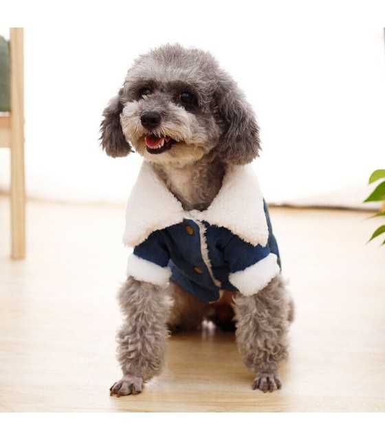 Details about Pet Dog Puppy Christmas Clothes Costumes Warm Jean Jacket Denim Coat Apparel DOG JEAN