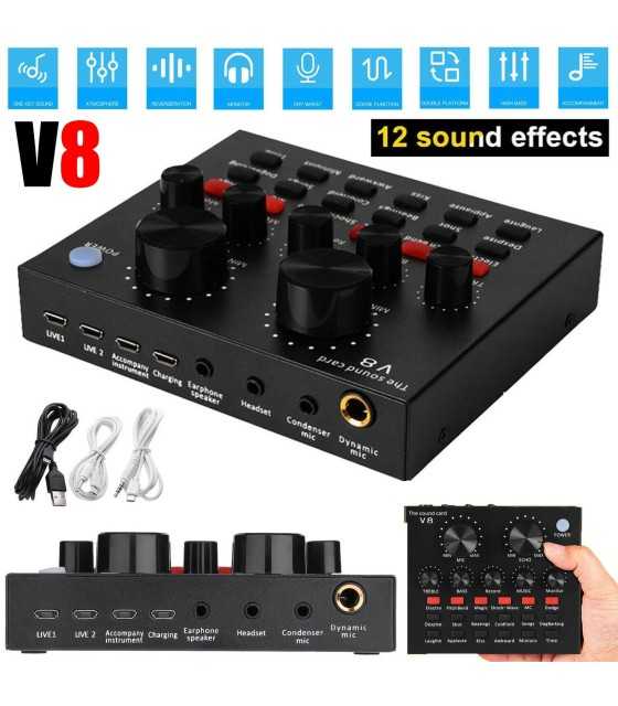 Details about V8 Audio External USB Headset Mic Webcast Live Sound Card For Phone Computer PC