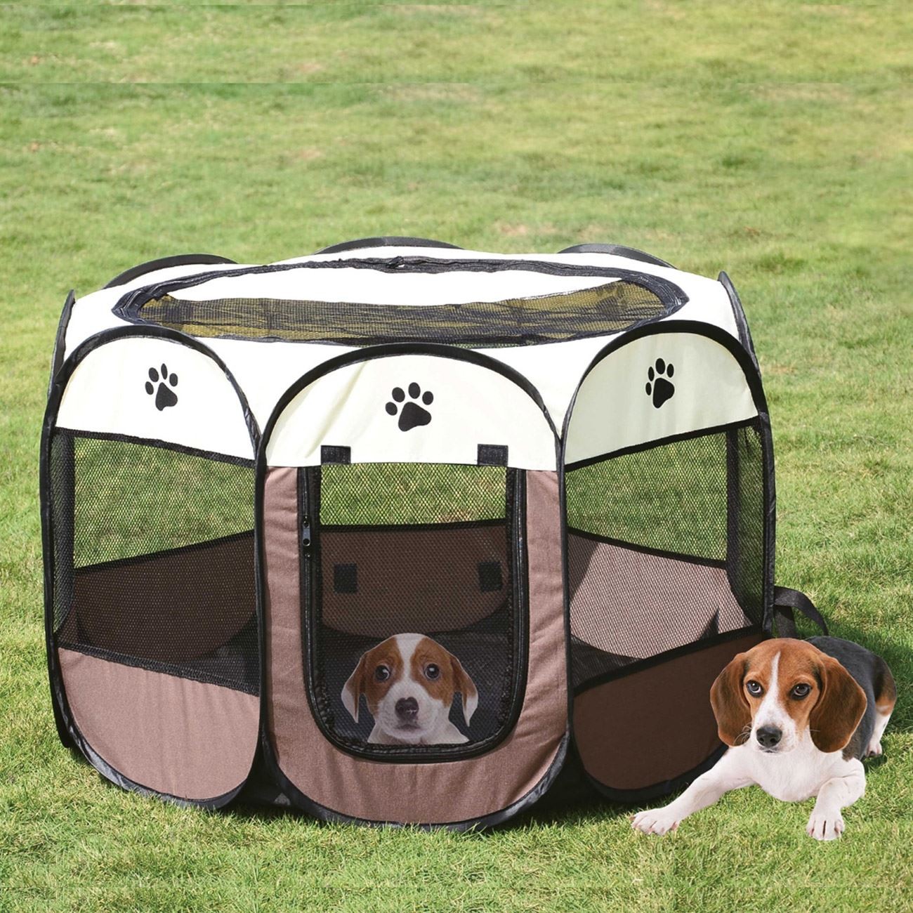 LIVOWALNY Portable Pet Playpen Foldable Dog Playpen Exercise Kennel Tent for Puppy Dog Cat Rabbit Great for Indoor Outdoor Travel Use with Free Carrying Case 