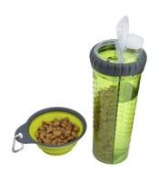 Dog Cat travel Bowl Chambered Hydration Bottle Snack Container with Collapsible Pet Cup SNACK-DUO PET