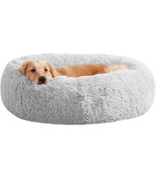 fluffy Dog, Bed Comfortable Donut Cuddler Round Dog Bed Ultra Soft Washable Dog and Cat Cushion Bed DOG BED Brown GREY