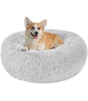 fluffy Dog, Bed Comfortable Donut Cuddler Round Dog Bed Ultra Soft Washable Dog and Cat Cushion Bed DOG BED Brown GREY